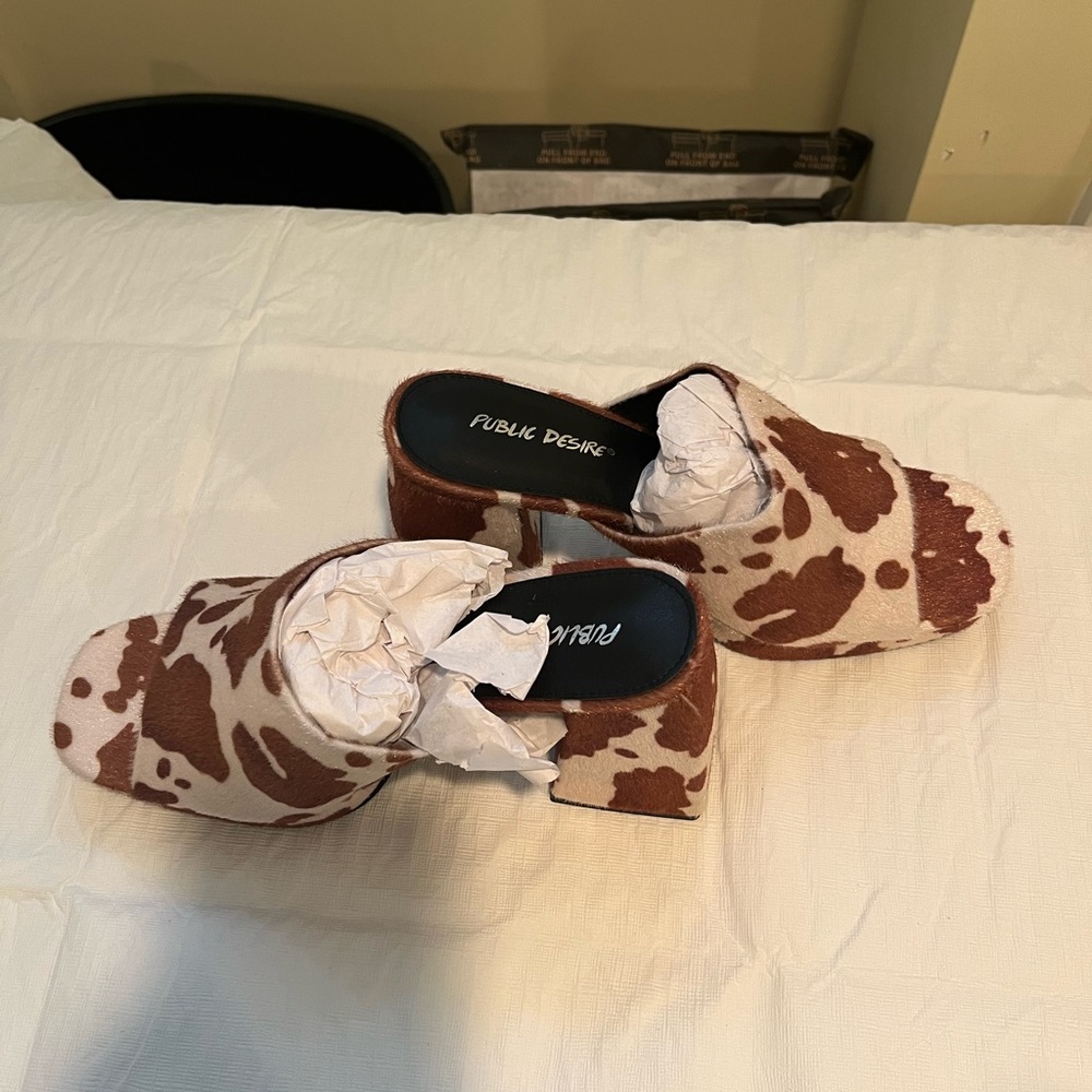 Brand new public desire womens mules cow print size 9